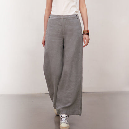 Gray Women Casual Wide Leg Linen Pants BZ981107 VPPBUY shop