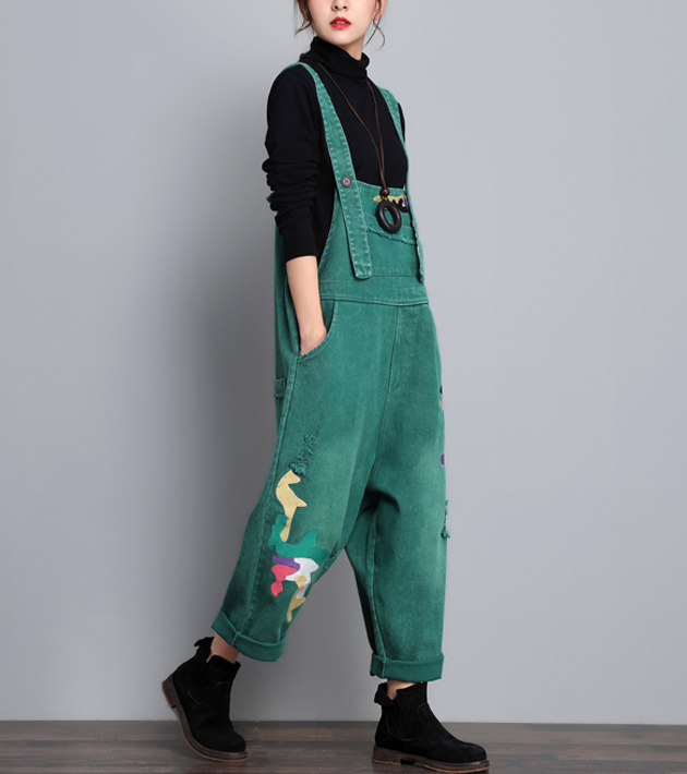 Green Denim Casual Spring Denim Overall Women Jumpsuits QY08 VPPBUY shop