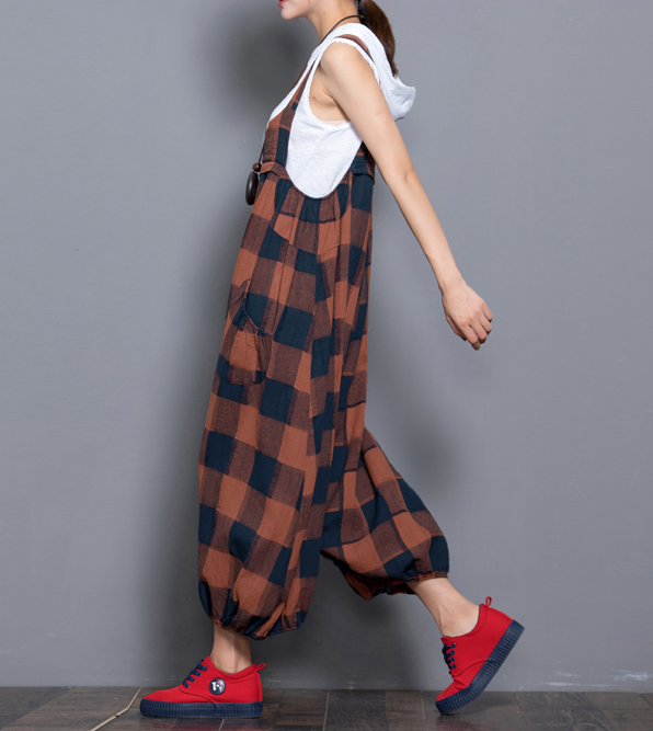 Checked Denim Casual Spring Denim Overall Plaid Women Jumpsuits QY07 VPPBUY shop