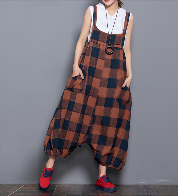 Checked Denim Casual Spring Denim Overall Plaid Women Jumpsuits QY07 VPPBUY shop