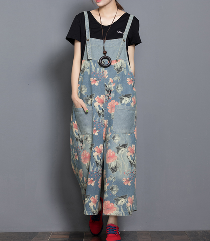 Floral Loose Denim Casual Spring Denim Overall Women Jumpsuits QY14 VPPBUY shop