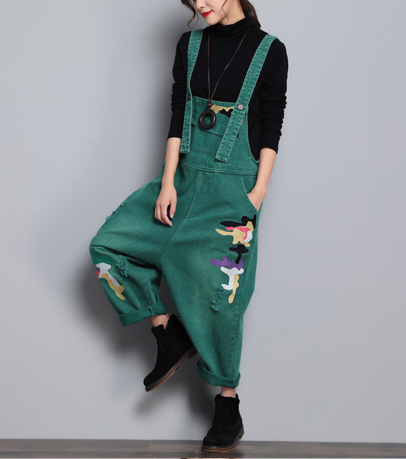 Green Denim Casual Spring Denim Overall Women Jumpsuits QY08 VPPBUY shop