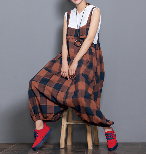 Checked Denim Casual Spring Denim Overall Plaid Women Jumpsuits QY07 VPPBUY shop