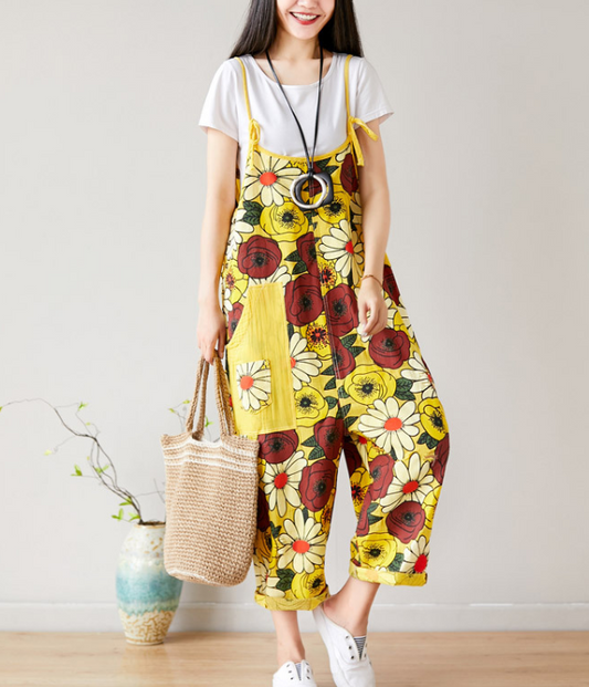 Yellow Floral Loose Denim Casual Spring Denim Overall Women Jumpsuits QY18 VPPBUY shop