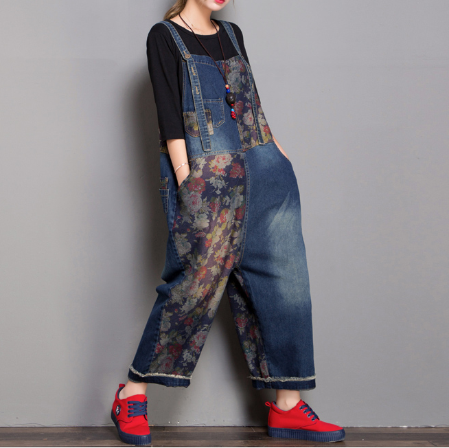 Floral Loose Handmade Denim Casual Spring Denim Overall Women Jumpsuits VPPBUY shop