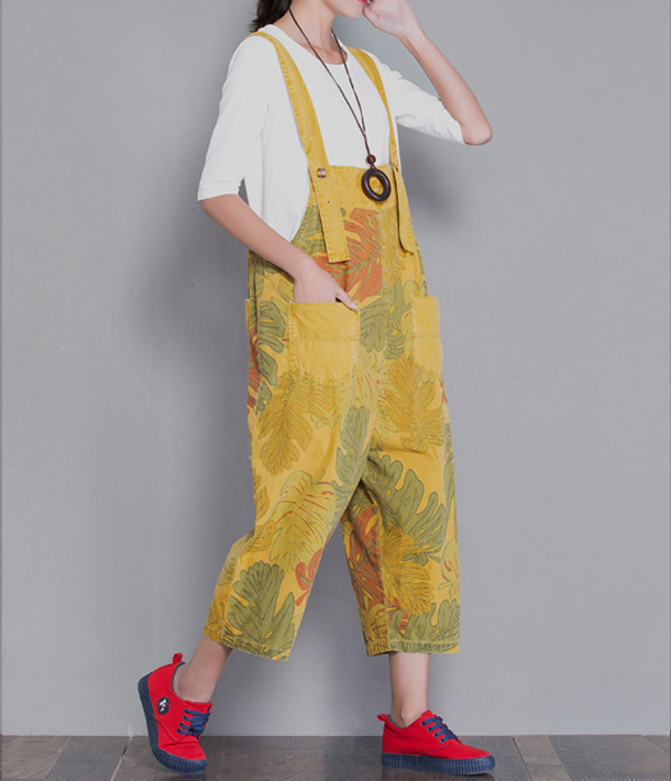 Yellow Floral Loose Denim Casual Spring Denim Overall Women Jumpsuits  QYCQ29 VPPBUY shop