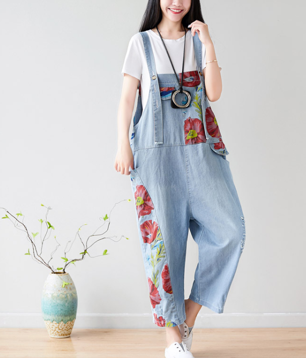 Floral Loose Denim Casual Spring Denim Overall Women Jumpsuits QY24 VPPBUY shop