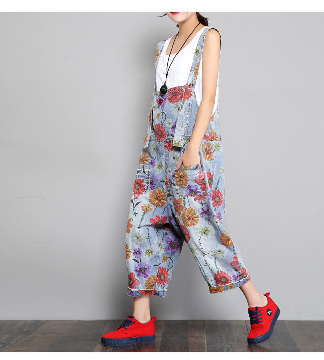 Floral Loose Handmade Denim Casual Spring Denim Overall Women Jumpsuits VPPBUY shop