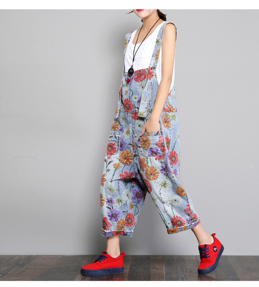 Floral Loose Handmade Denim Casual Spring Denim Overall Women Jumpsuits VPPBUY shop