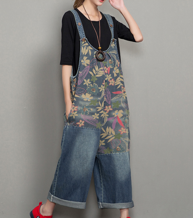 Floral Loose Handmade Denim Casual Spring Denim Overall Women Jumpsuits QY01 VPPBUY shop