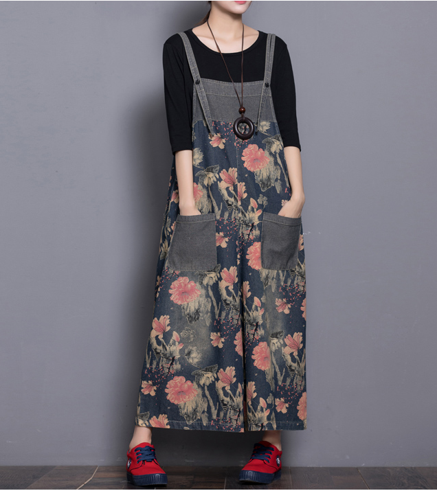 Floral Loose Handmade Denim Casual Spring Denim Overall Women Jumpsuits QY2 VPPBUY shop