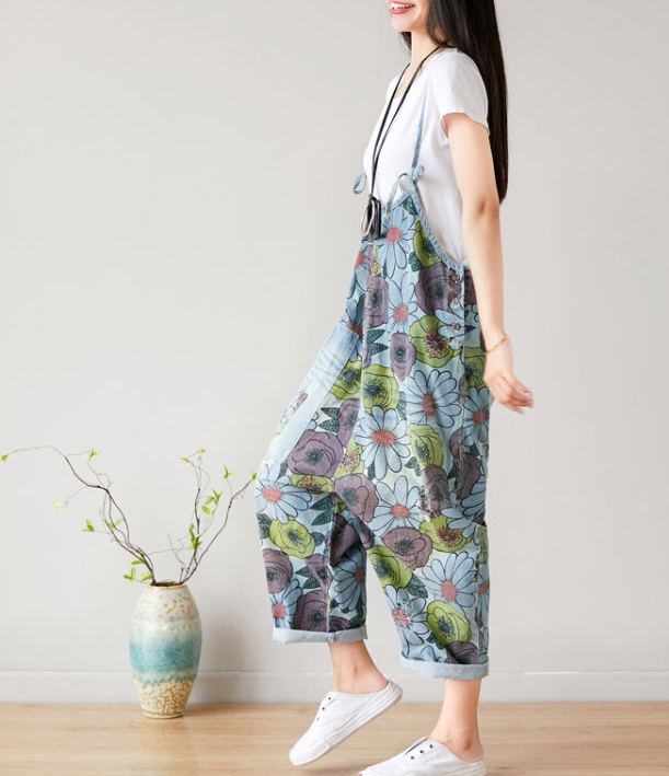 Floral Loose Denim Casual Spring Denim Overall Women Jumpsuits  QYCQ27 VPPBUY shop