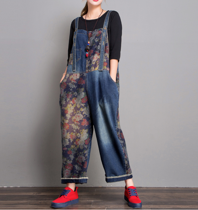 Floral Loose Handmade Denim Casual Spring Denim Overall Women Jumpsuits VPPBUY shop