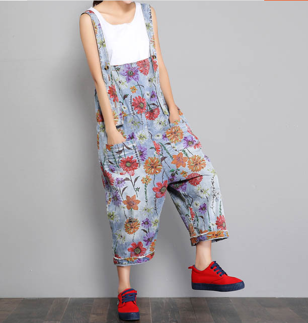 Floral Loose Handmade Denim Casual Spring Denim Overall Women Jumpsuits VPPBUY shop