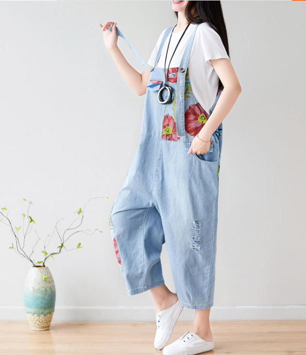 Floral Loose Denim Casual Spring Denim Overall Women Jumpsuits QY24 VPPBUY shop