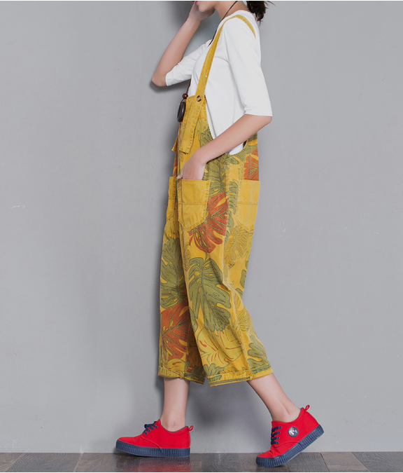 Yellow Floral Loose Denim Casual Spring Denim Overall Women Jumpsuits  QYCQ29 VPPBUY shop