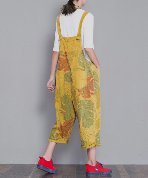 Yellow Floral Loose Denim Casual Spring Denim Overall Women Jumpsuits  QYCQ29 VPPBUY shop