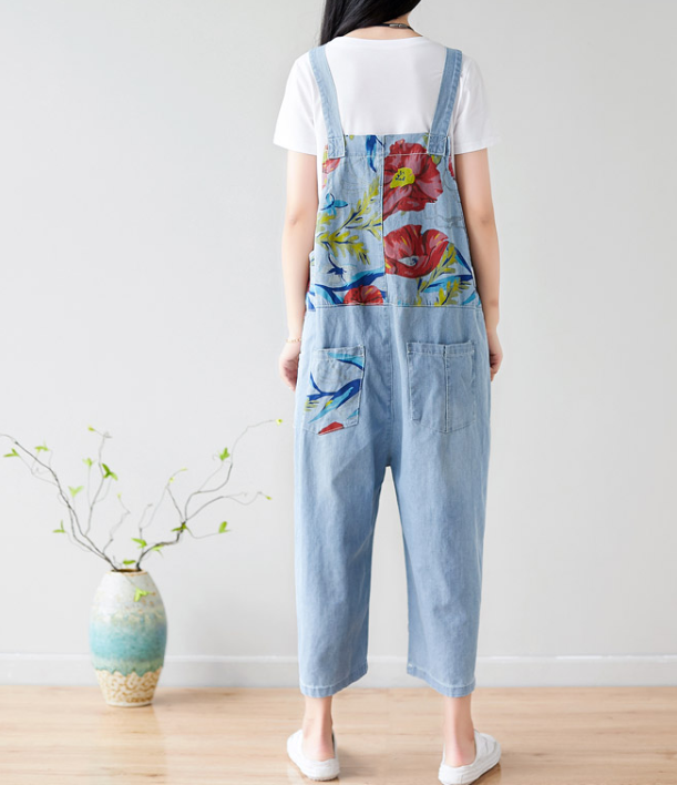 Floral Loose Denim Casual Spring Denim Overall Women Jumpsuits QY24 VPPBUY shop