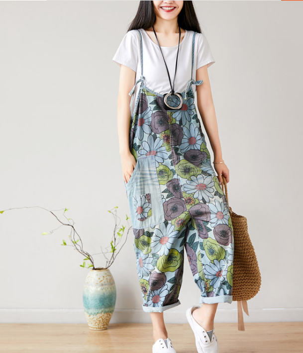 Floral Loose Denim Casual Spring Denim Overall Women Jumpsuits  QYCQ27 VPPBUY shop