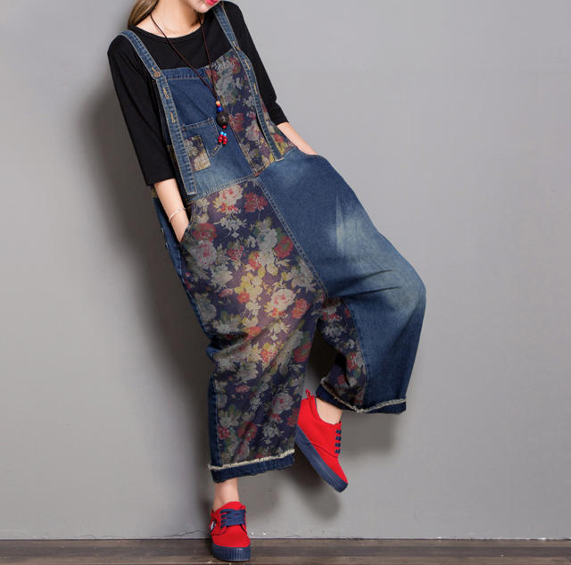 Floral Loose Handmade Denim Casual Spring Denim Overall Women Jumpsuits VPPBUY shop