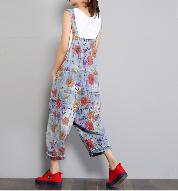 Floral Loose Handmade Denim Casual Spring Denim Overall Women Jumpsuits VPPBUY shop