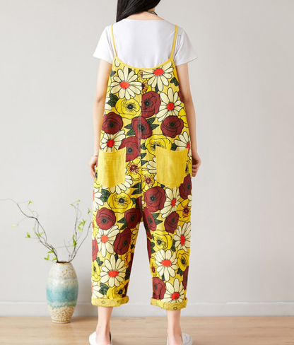 Yellow Floral Loose Denim Casual Spring Denim Overall Women Jumpsuits QY18 VPPBUY shop