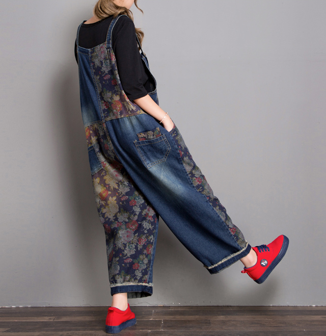 Floral Loose Handmade Denim Casual Spring Denim Overall Women Jumpsuits VPPBUY shop