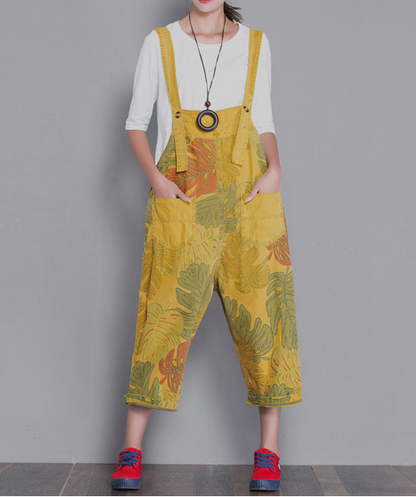 Yellow Floral Loose Denim Casual Spring Denim Overall Women Jumpsuits  QYCQ29 VPPBUY shop