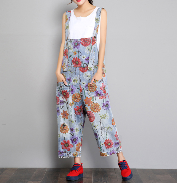 Floral Loose Handmade Denim Casual Spring Denim Overall Women Jumpsuits VPPBUY shop