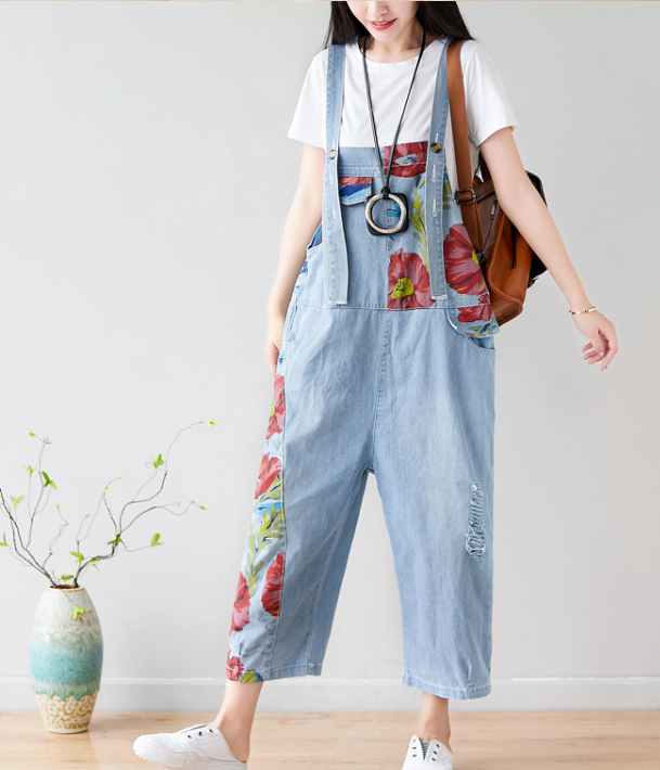 Floral Loose Denim Casual Spring Denim Overall Women Jumpsuits QY24 VPPBUY shop