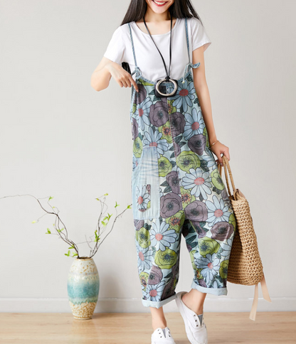 Floral Loose Denim Casual Spring Denim Overall Women Jumpsuits  QYCQ27 VPPBUY shop