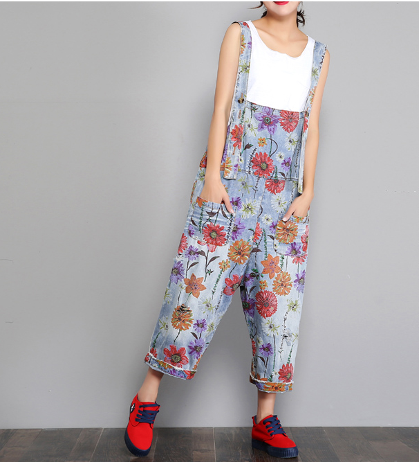 Floral Loose Handmade Denim Casual Spring Denim Overall Women Jumpsuits VPPBUY shop