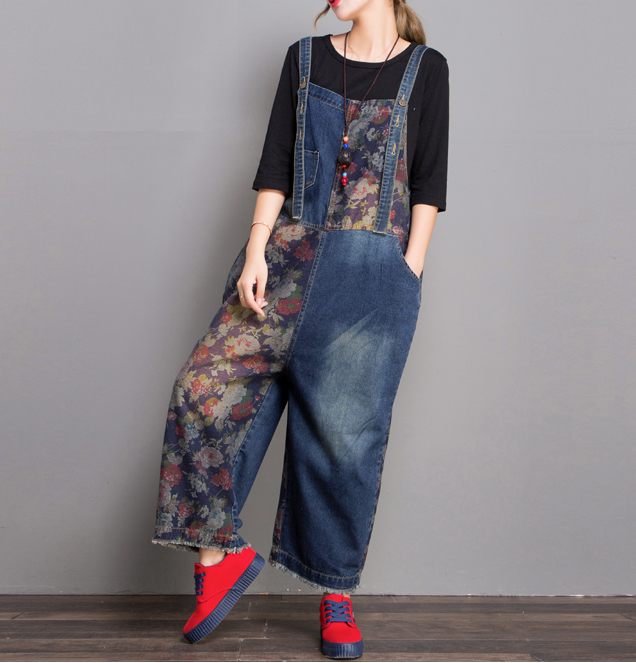 Floral Loose Handmade Denim Casual Spring Denim Overall Women Jumpsuits VPPBUY shop