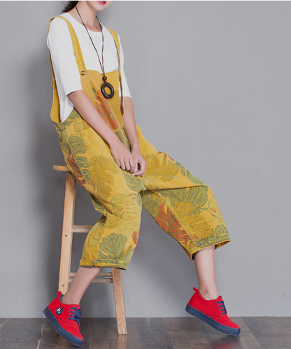 Yellow Floral Loose Denim Casual Spring Denim Overall Women Jumpsuits  QYCQ29 VPPBUY shop