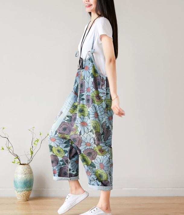 Yellow Floral Loose Denim Casual Spring Denim Overall Women Jumpsuits QY18 VPPBUY shop