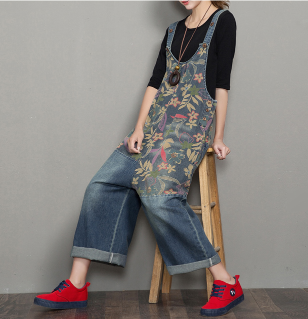 Floral Loose Handmade Denim Casual Spring Denim Overall Women Jumpsuits QY01 VPPBUY shop