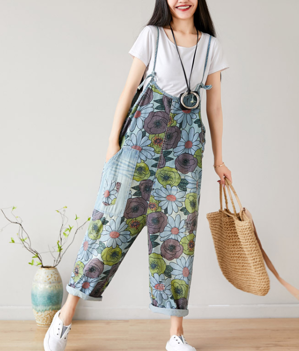 Yellow Floral Loose Denim Casual Spring Denim Overall Women Jumpsuits QY18 VPPBUY shop