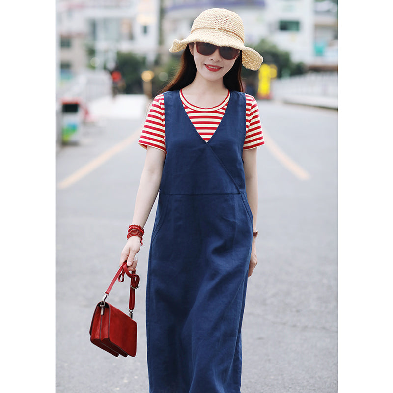 Navy Blue Women Overall Linen Spring Jumpsuits Summer Women Overall SMM96208 VPPBUY shop