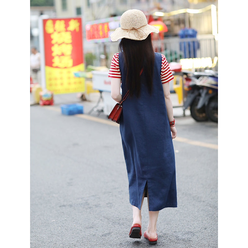 Navy Blue Women Overall Linen Spring Jumpsuits Summer Women Overall SMM96208 VPPBUY shop