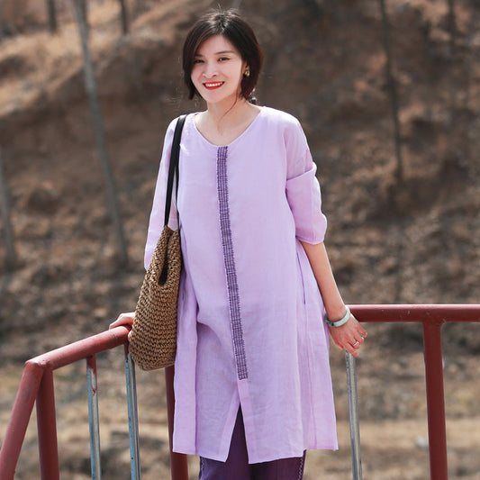 Pink 100% Linen Spring Cardigan Summer Women Tops MDYP9761 VPPBUY shop