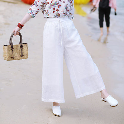 White Linen Summer Wide Leg Pants Autumn Women Casual Pants SMM97214 VPPBUY shop