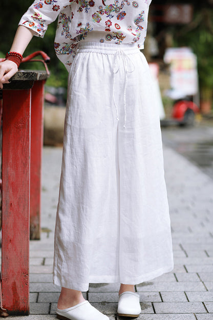 White Linen Summer Wide Leg Pants Autumn Women Casual Pants SMM97214 VPPBUY shop