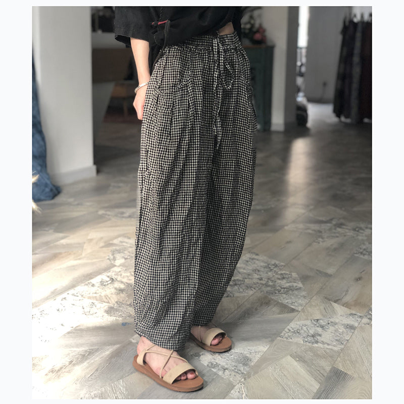 Plaid Linen Summer Wide Leg Pants Autumn Women Casual Pants PZ97261 VPPBUY shop