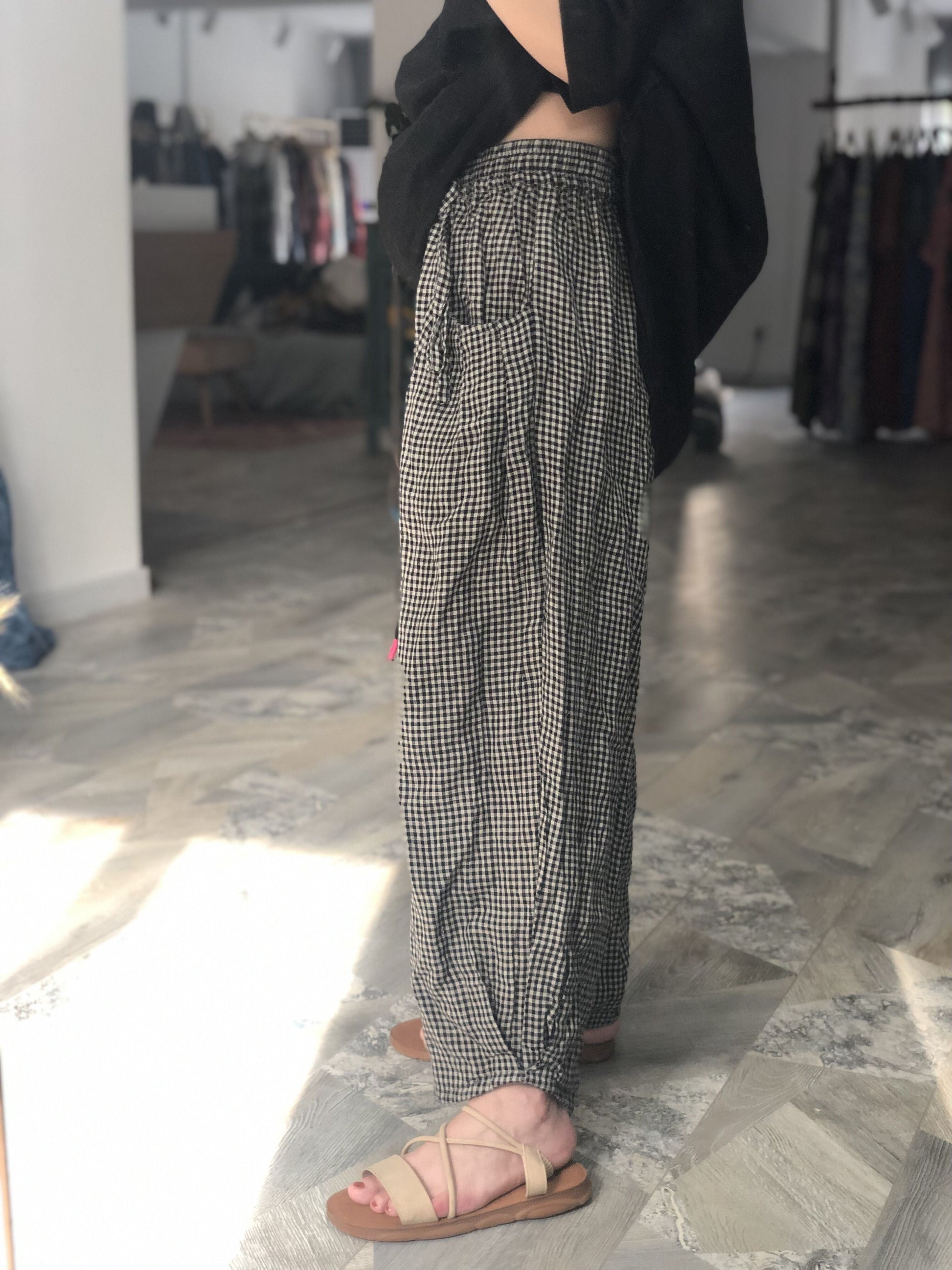 Plaid Linen Summer Wide Leg Pants Autumn Women Casual Pants PZ97261 VPPBUY shop