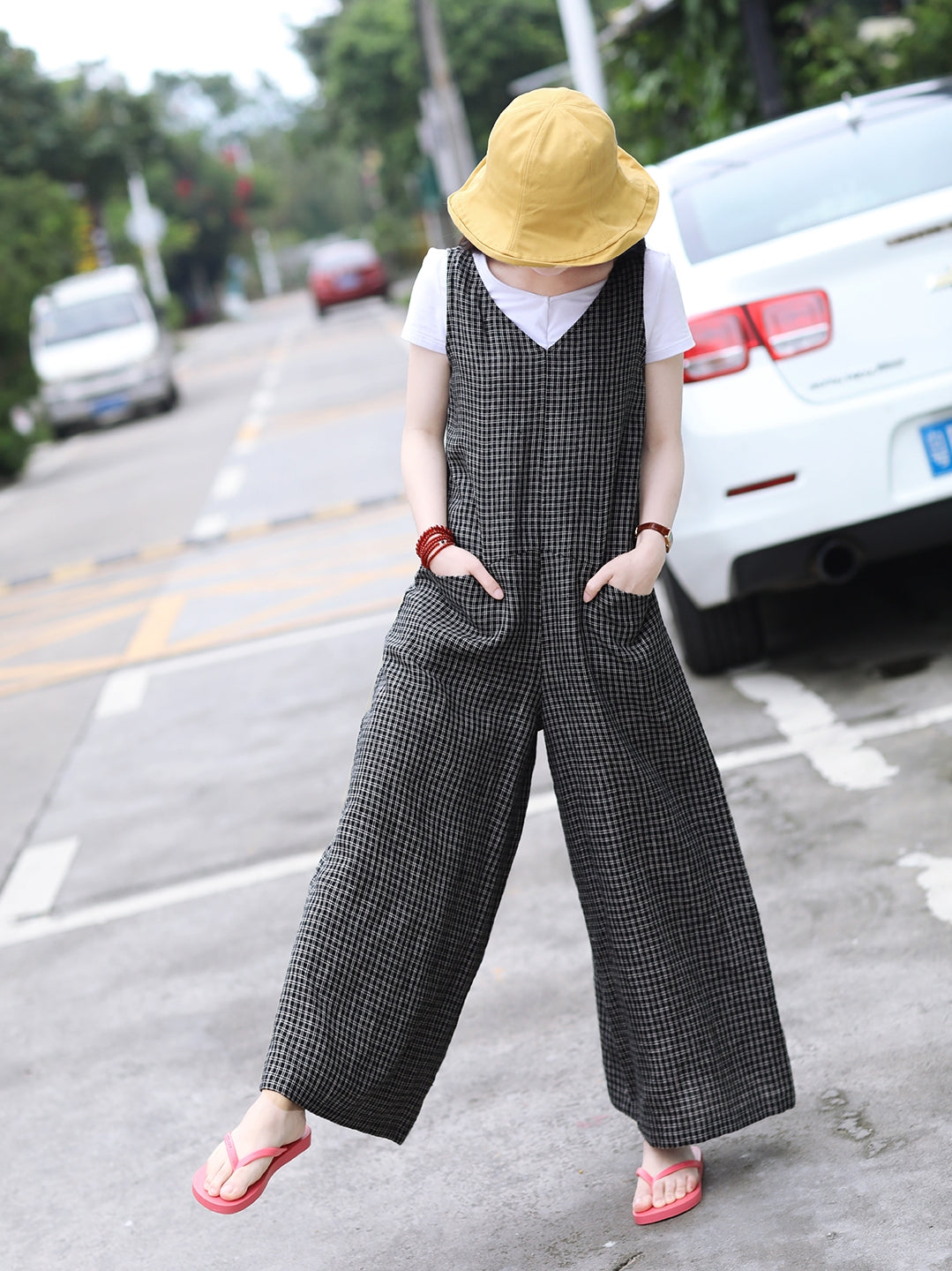 Plaid Linen Summer Jumpsuits Autumn Women Overall Casual Pants SMM97219 VPPBUY shop