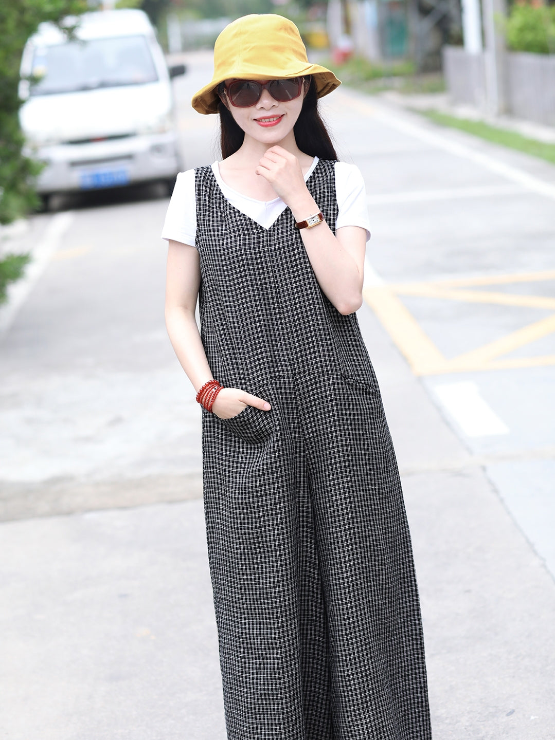 Plaid Linen Summer Jumpsuits Autumn Women Overall Casual Pants SMM97219 VPPBUY shop