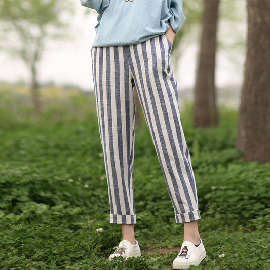 Stripe Summer Linen Summer  Women Casual Pants with Pockets SXM97244 VPPBUY shop