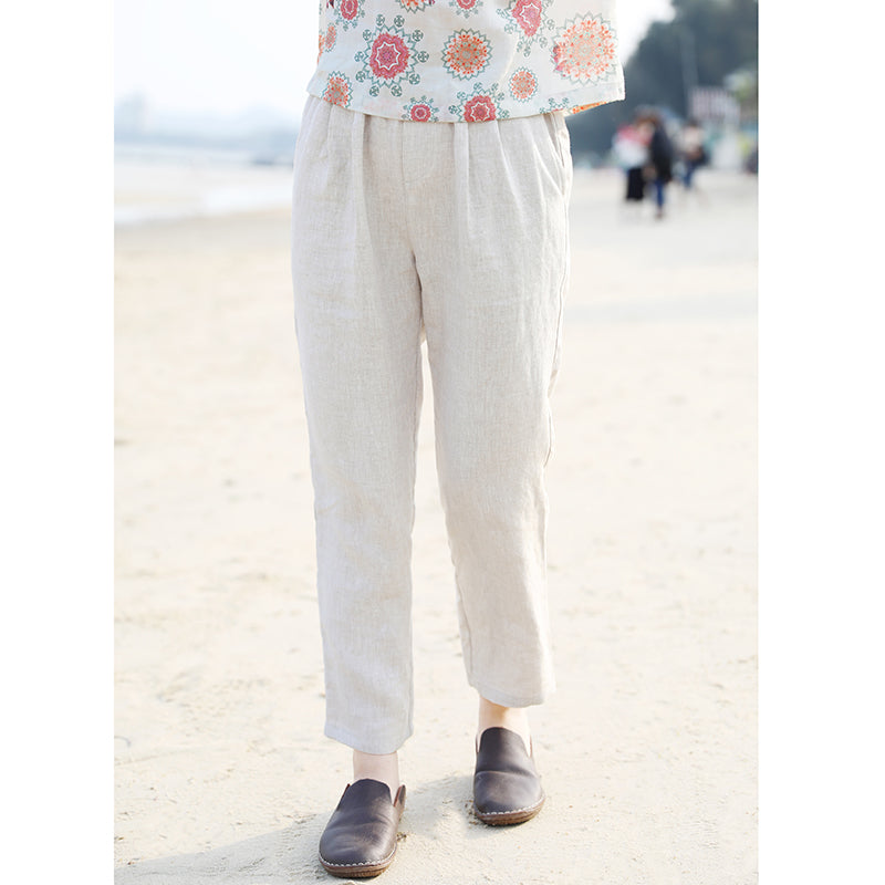 White Linen Summer Autumn Women Casual Pants SMM97231 VPPBUY shop