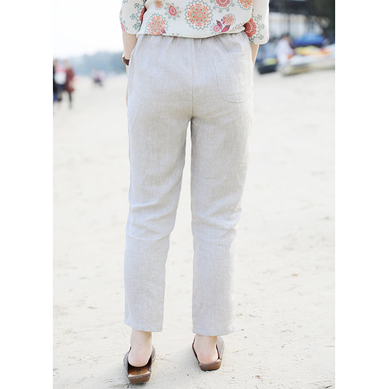 White Linen Summer Autumn Women Casual Pants SMM97231 VPPBUY shop