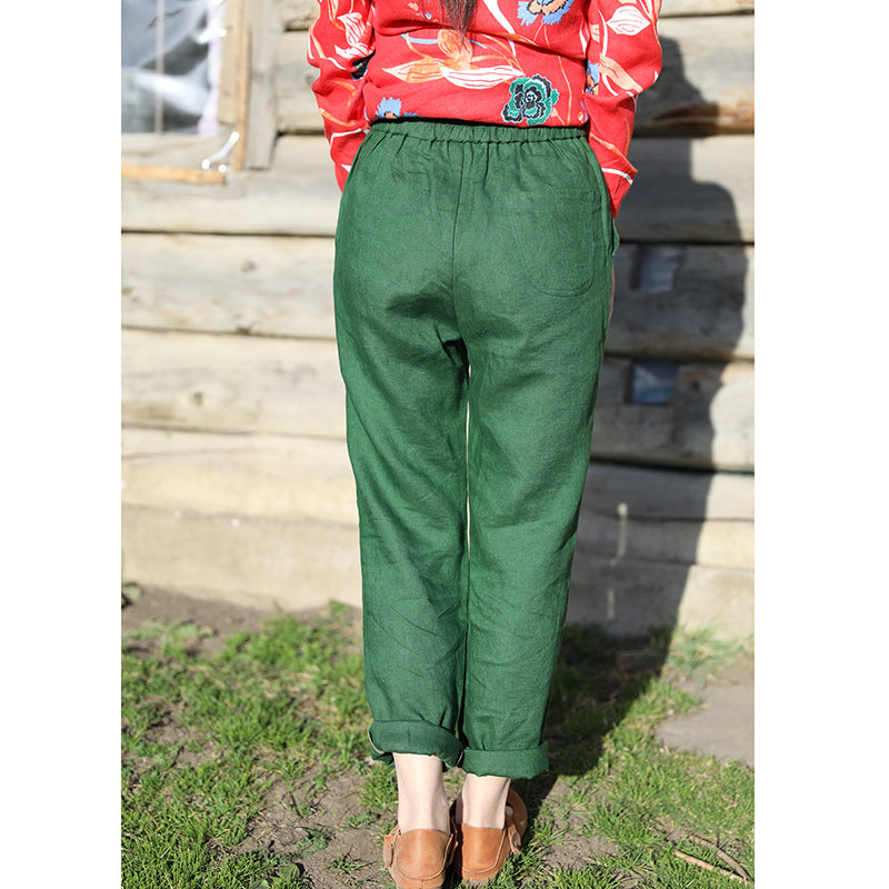 Green Linen Summer Autumn Women Casual Pants  SMM97237 VPPBUY shop